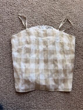 Darling Beige and White Gingham Spaghetti Strap Cami